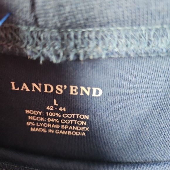 Lands End Women's sz Lg Blue Mock Neck Top Cotton long sleeve - Picture 2 of 7